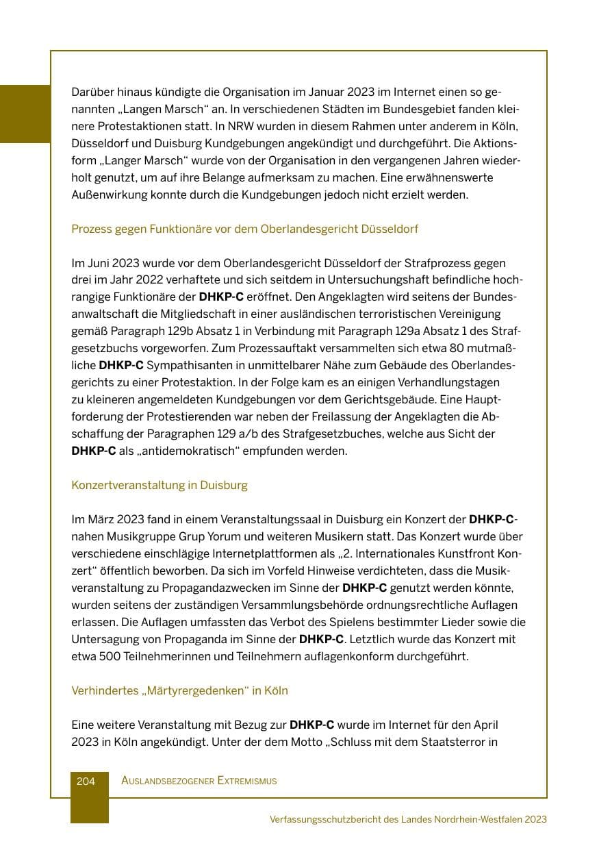 Seite 204 des Verfassungsschutzbericht 2023 Nordrhein-Westfalen