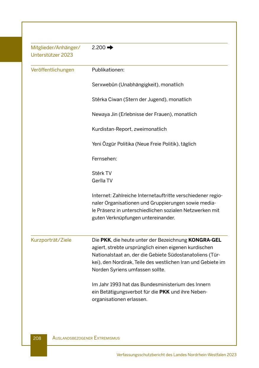 Seite 208 des Verfassungsschutzbericht 2023 Nordrhein-Westfalen