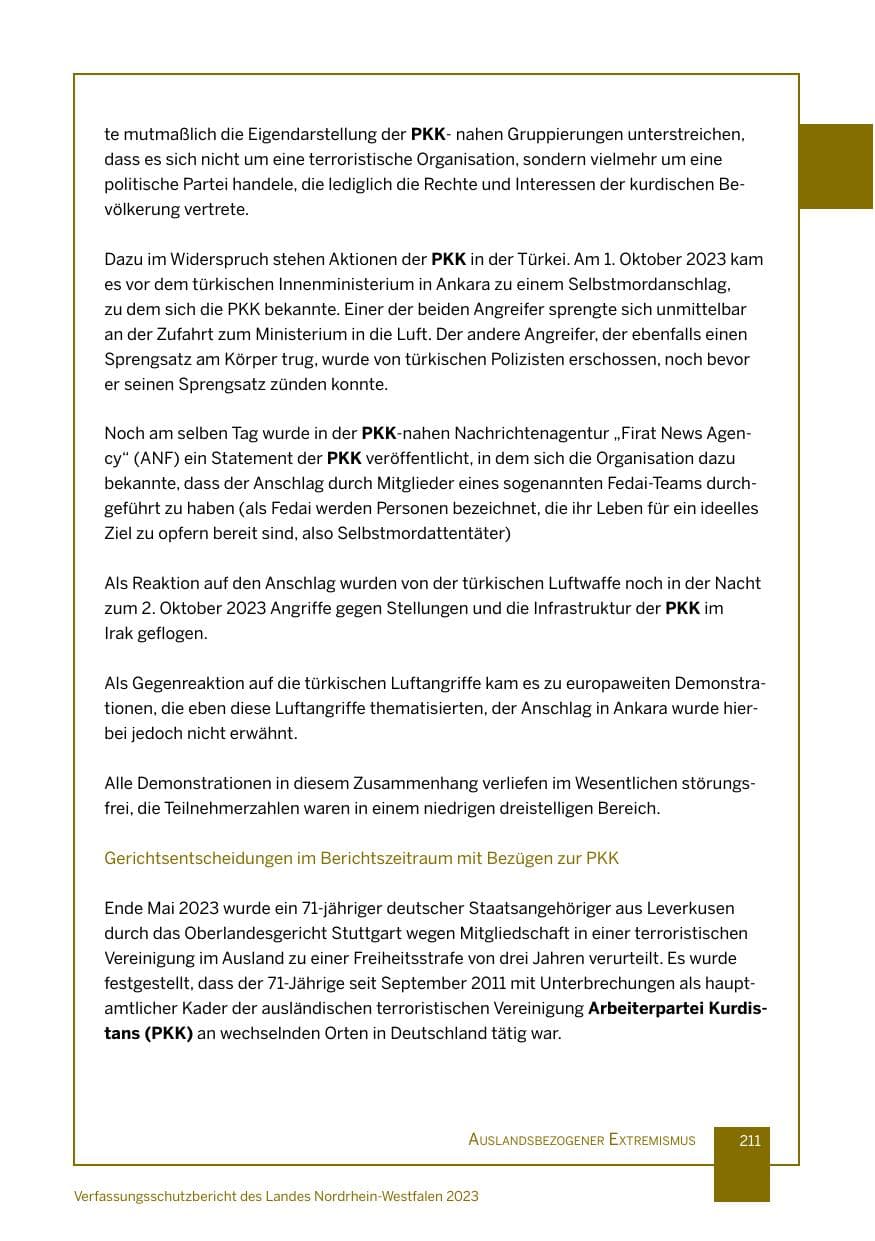 Seite 211 des Verfassungsschutzbericht 2023 Nordrhein-Westfalen
