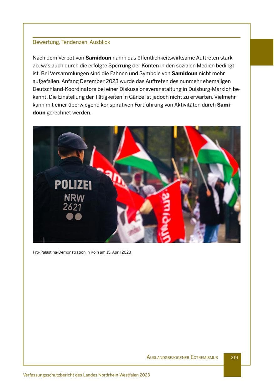 Seite 219 des Verfassungsschutzbericht 2023 Nordrhein-Westfalen