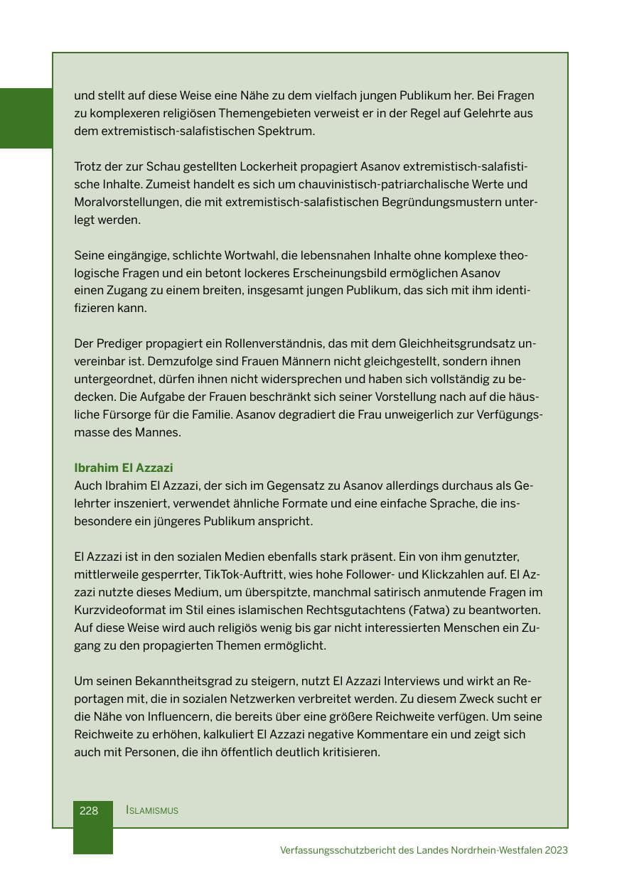 Seite 228 des Verfassungsschutzbericht 2023 Nordrhein-Westfalen