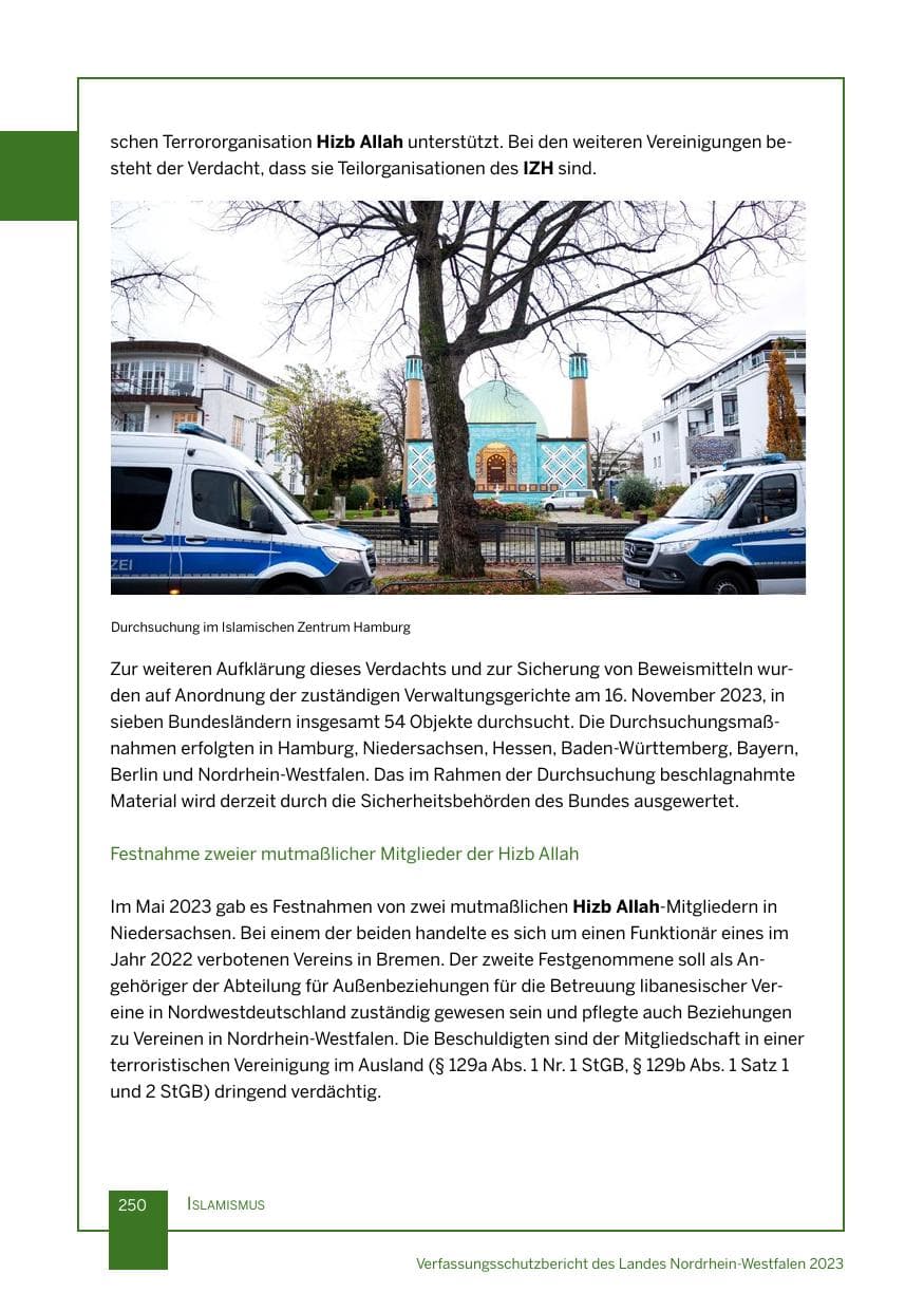 Seite 250 des Verfassungsschutzbericht 2023 Nordrhein-Westfalen