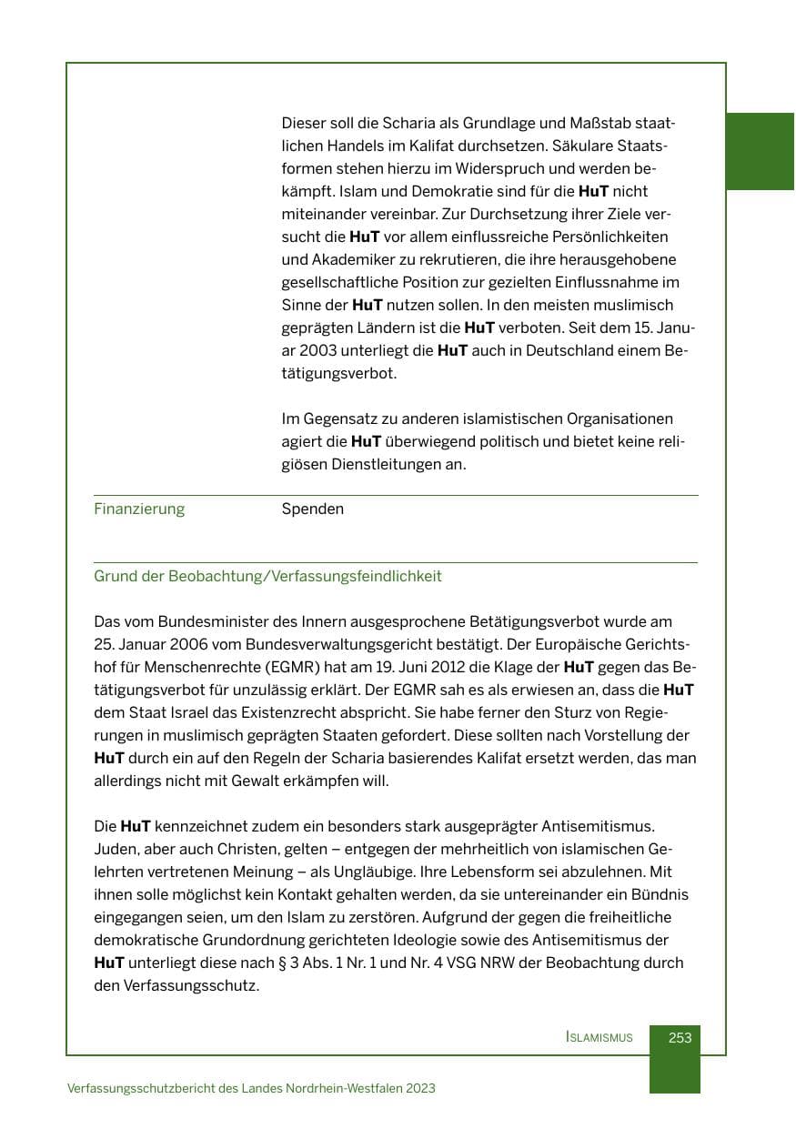 Seite 253 des Verfassungsschutzbericht 2023 Nordrhein-Westfalen