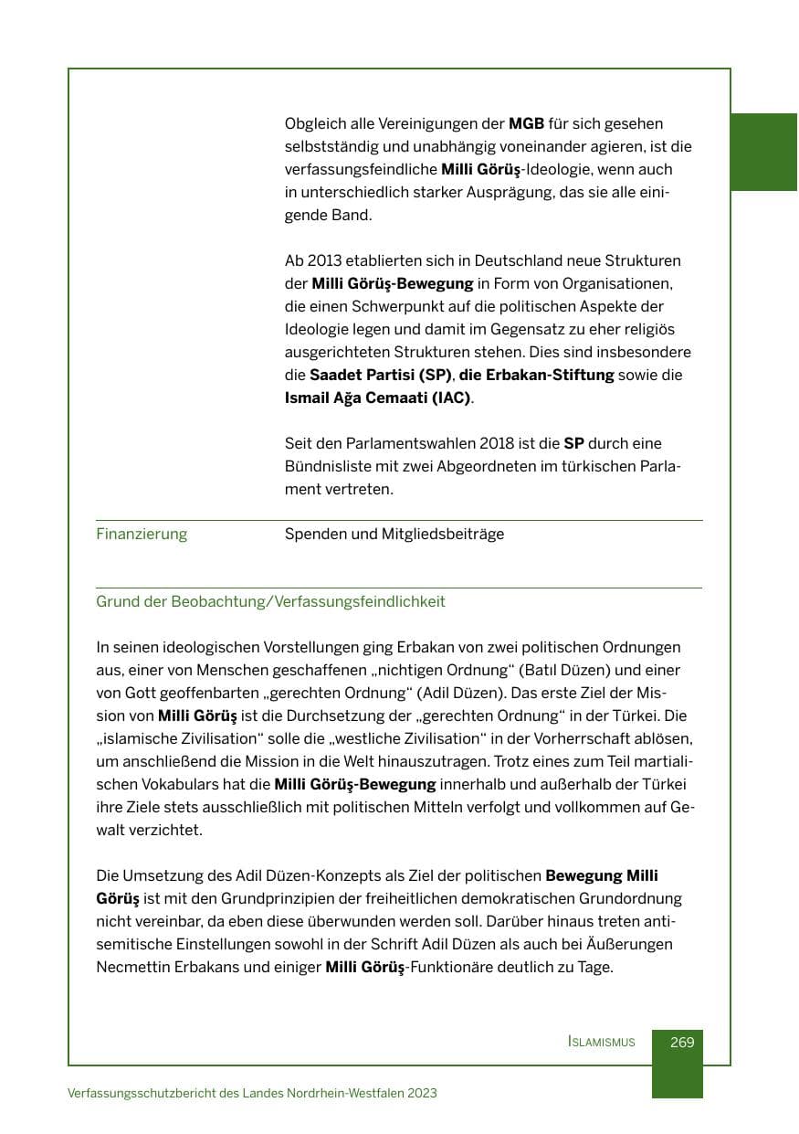 Seite 269 des Verfassungsschutzbericht 2023 Nordrhein-Westfalen