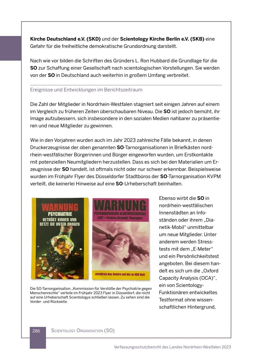Seite 286 des Verfassungsschutzbericht 2023 Nordrhein-Westfalen