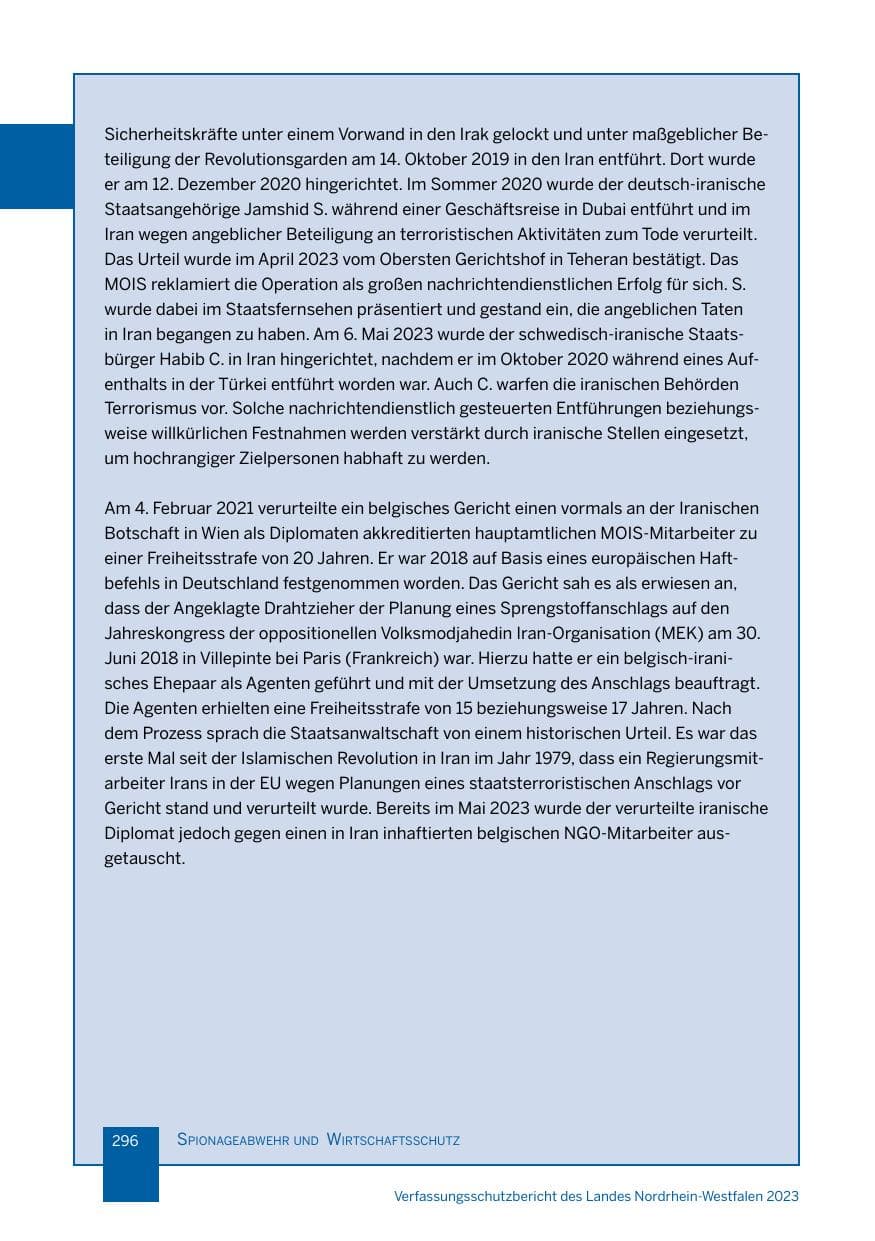 Seite 296 des Verfassungsschutzbericht 2023 Nordrhein-Westfalen