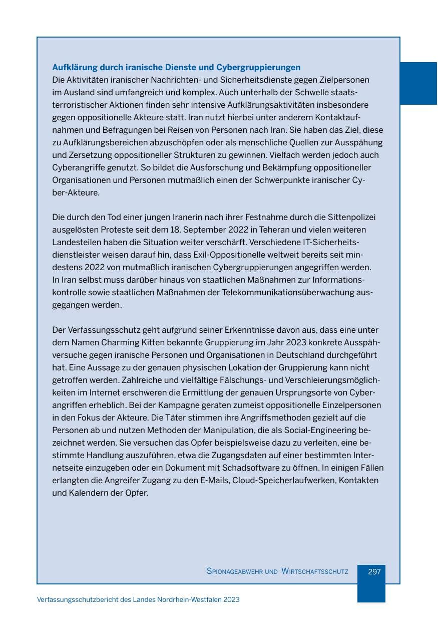 Seite 297 des Verfassungsschutzbericht 2023 Nordrhein-Westfalen