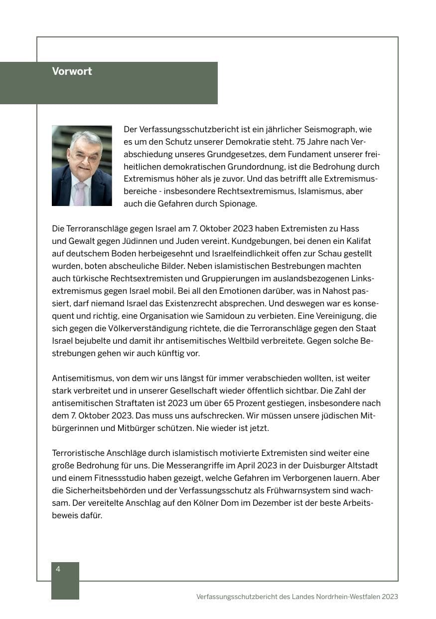 Seite 4 des Verfassungsschutzbericht 2023 Nordrhein-Westfalen