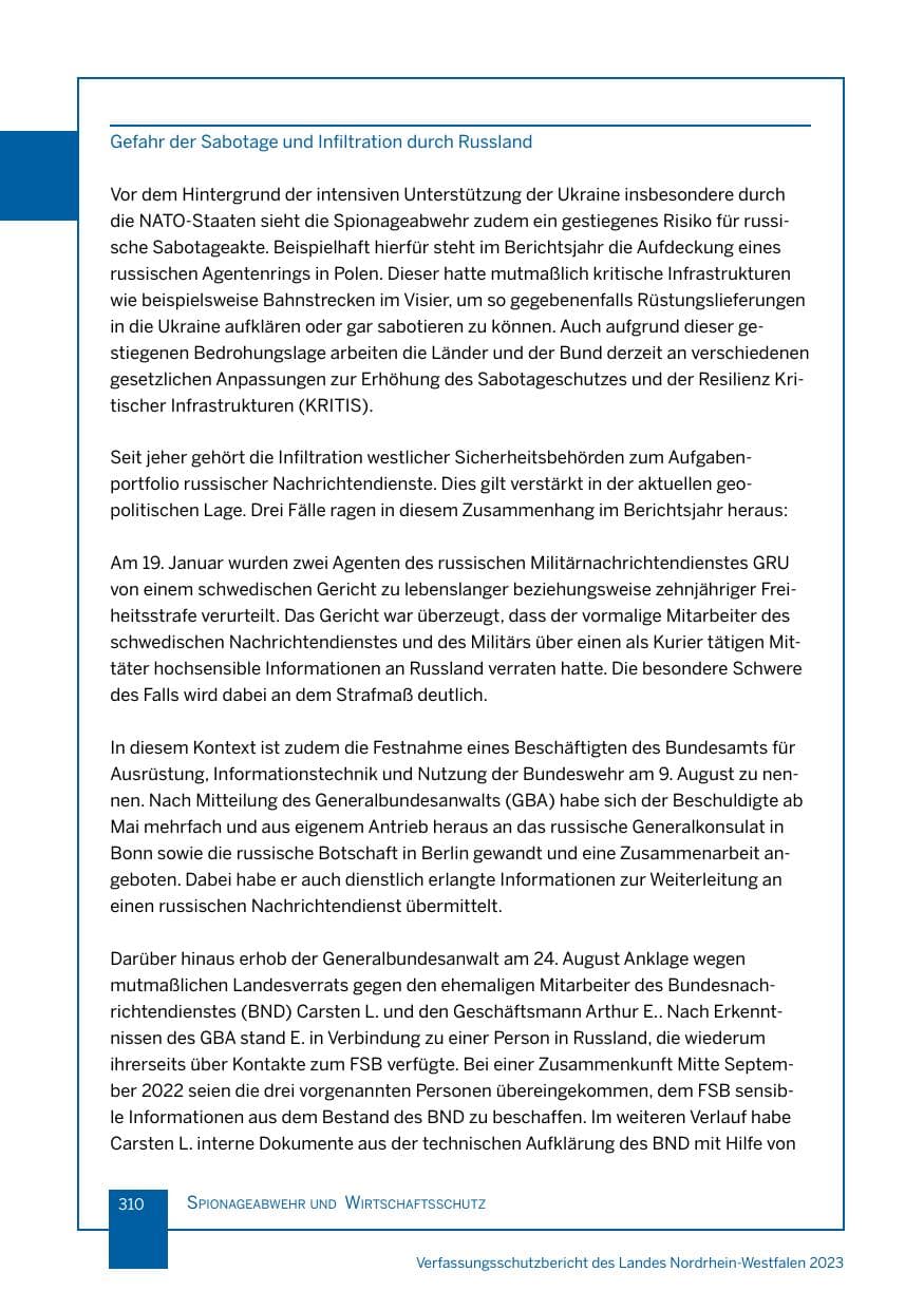 Seite 310 des Verfassungsschutzbericht 2023 Nordrhein-Westfalen