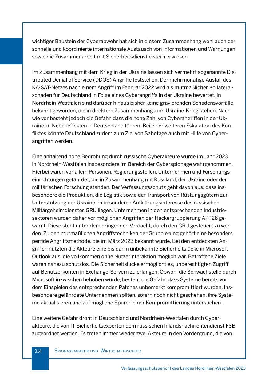 Seite 314 des Verfassungsschutzbericht 2023 Nordrhein-Westfalen