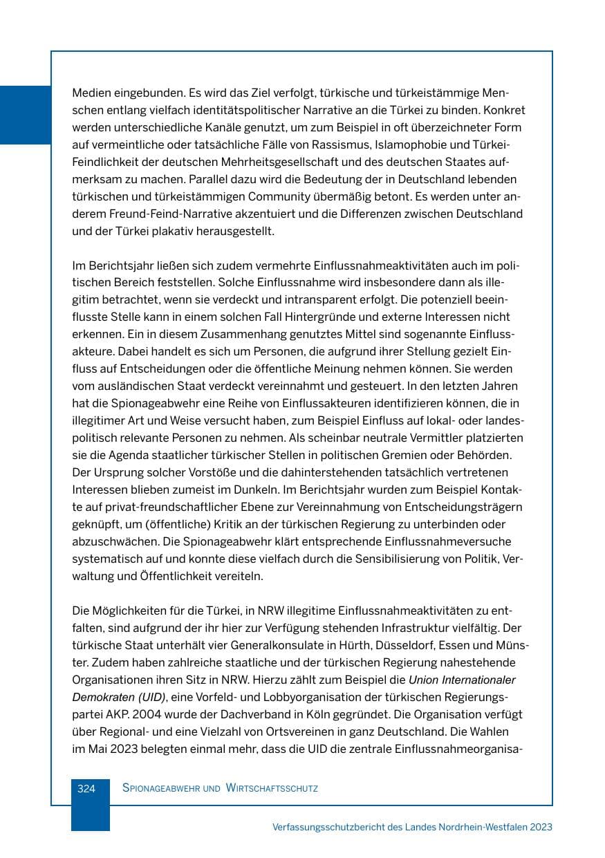 Seite 324 des Verfassungsschutzbericht 2023 Nordrhein-Westfalen