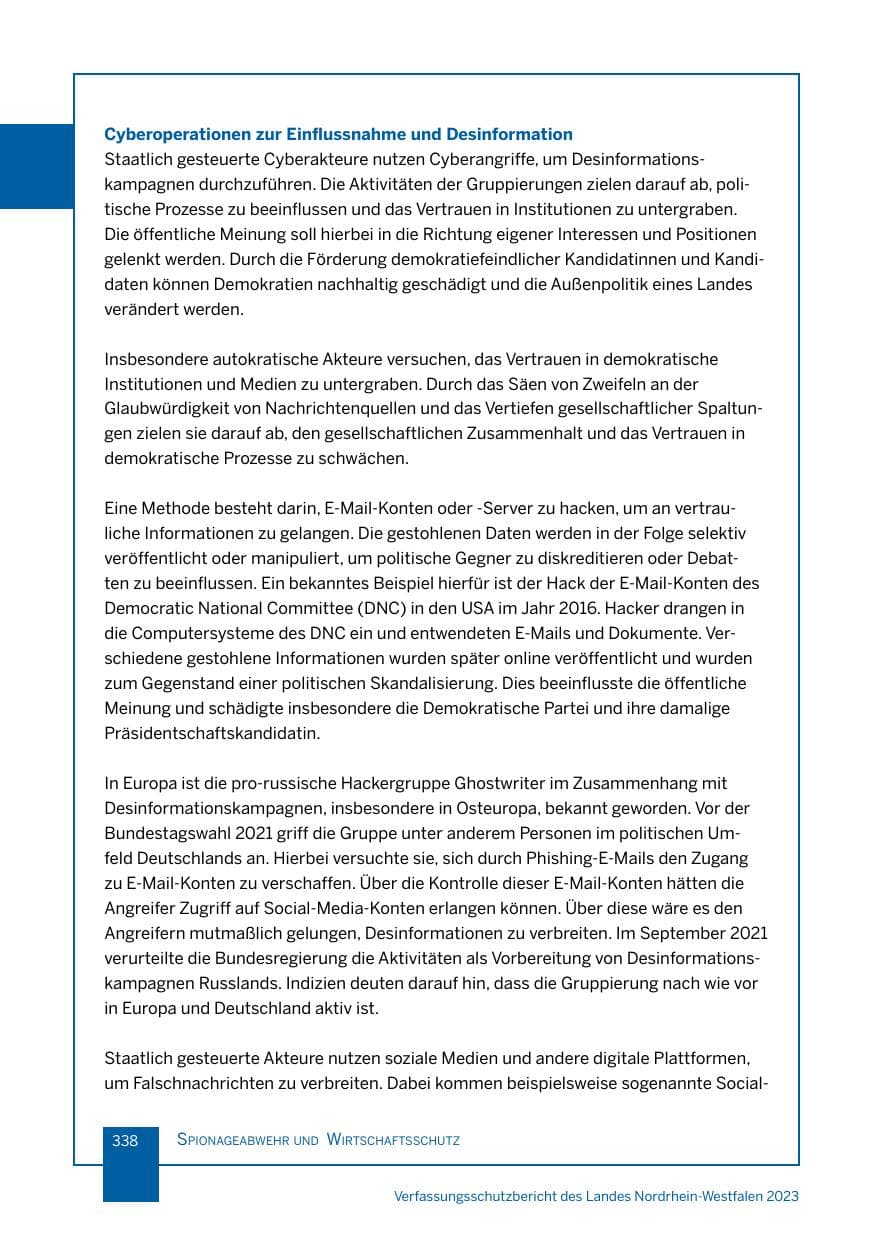 Seite 338 des Verfassungsschutzbericht 2023 Nordrhein-Westfalen