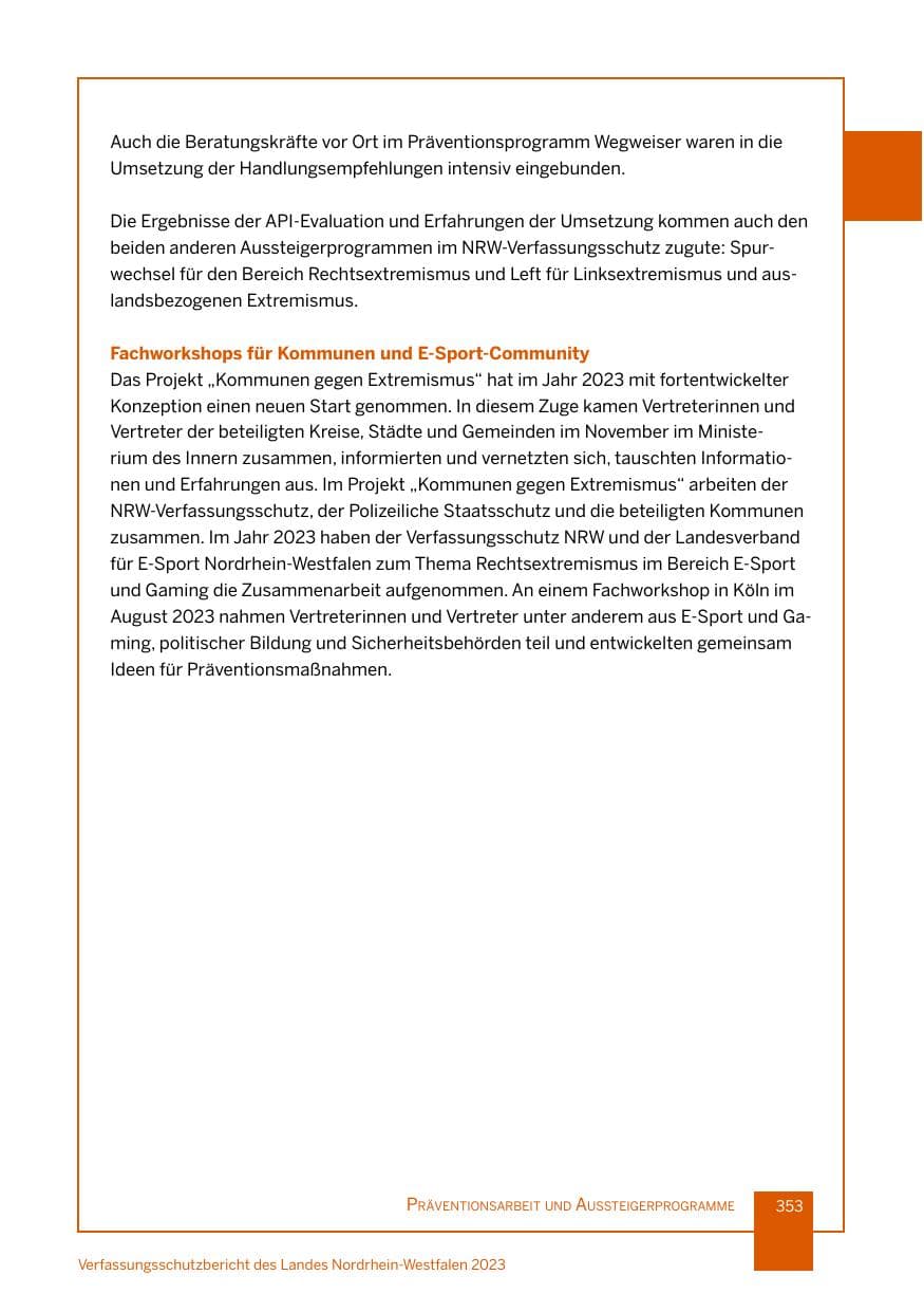 Seite 353 des Verfassungsschutzbericht 2023 Nordrhein-Westfalen