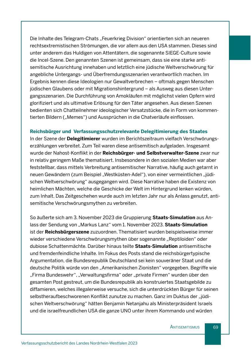Seite 69 des Verfassungsschutzbericht 2023 Nordrhein-Westfalen