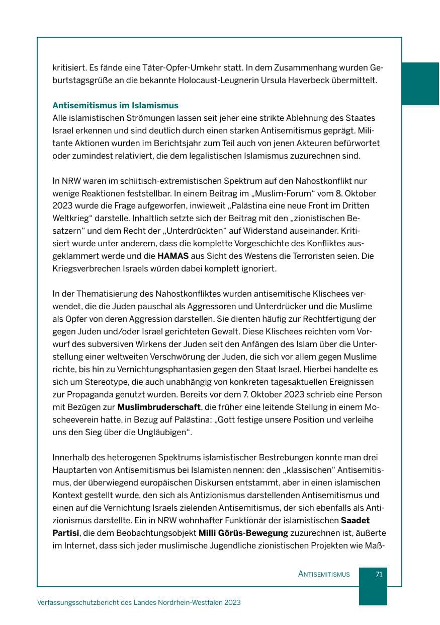 Seite 71 des Verfassungsschutzbericht 2023 Nordrhein-Westfalen