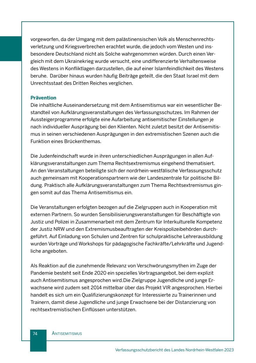 Seite 74 des Verfassungsschutzbericht 2023 Nordrhein-Westfalen