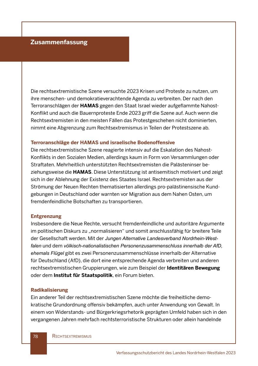 Seite 78 des Verfassungsschutzbericht 2023 Nordrhein-Westfalen