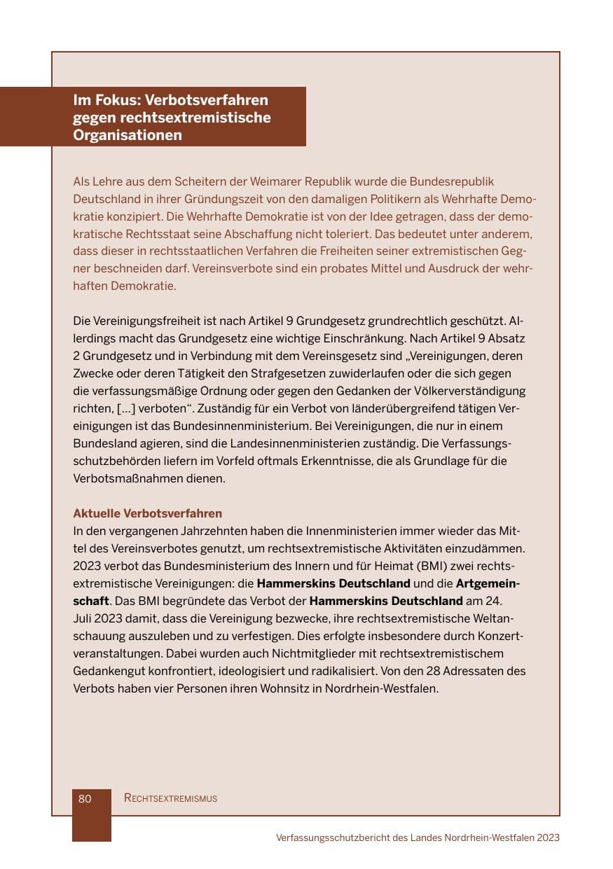 Seite 80 des Verfassungsschutzbericht 2023 Nordrhein-Westfalen