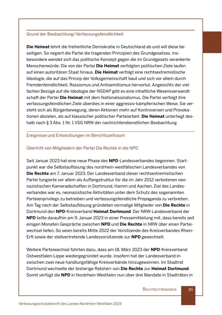 Seite 85 des Verfassungsschutzbericht 2023 Nordrhein-Westfalen