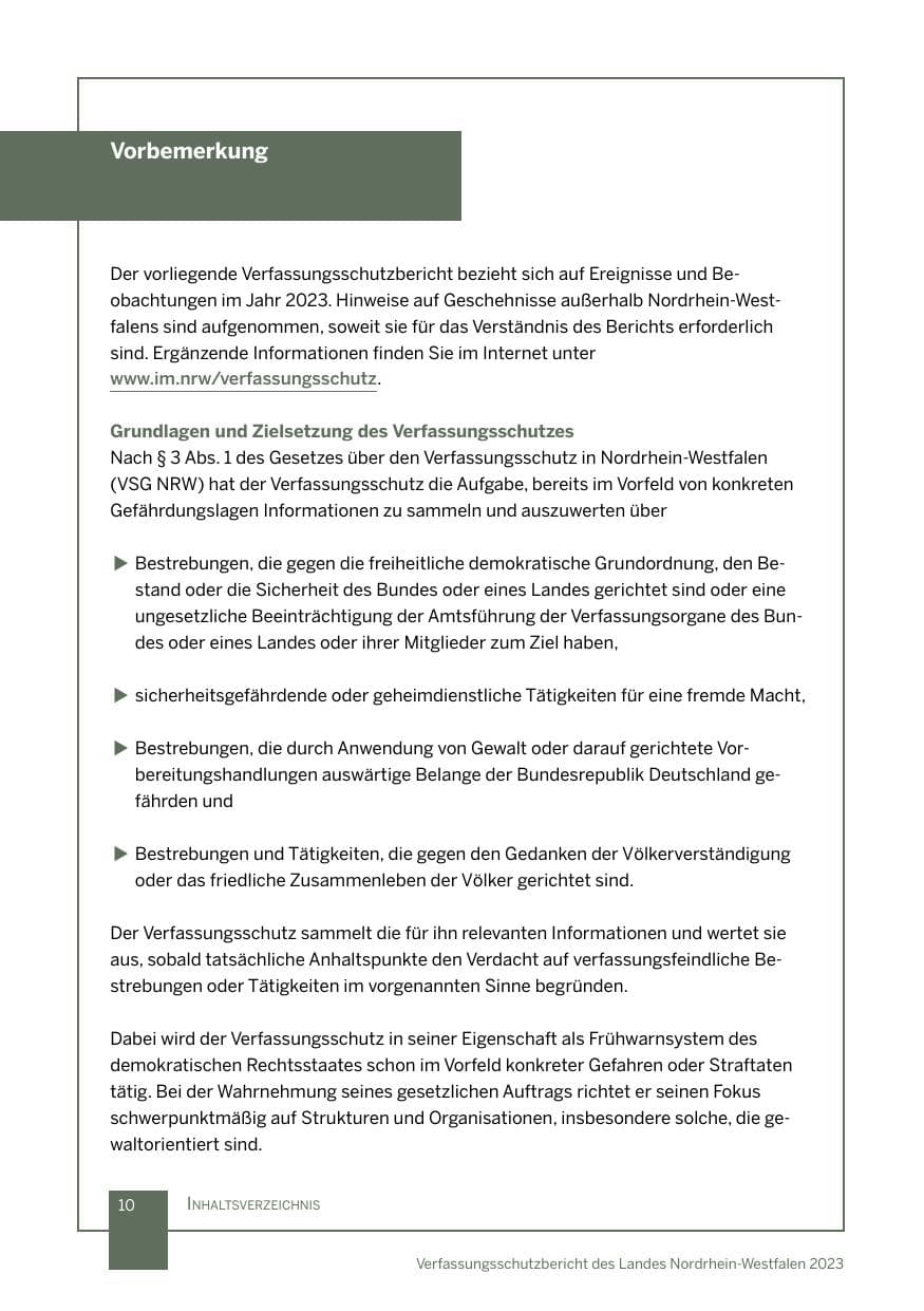 Seite 10 des Verfassungsschutzbericht 2023 Nordrhein-Westfalen
