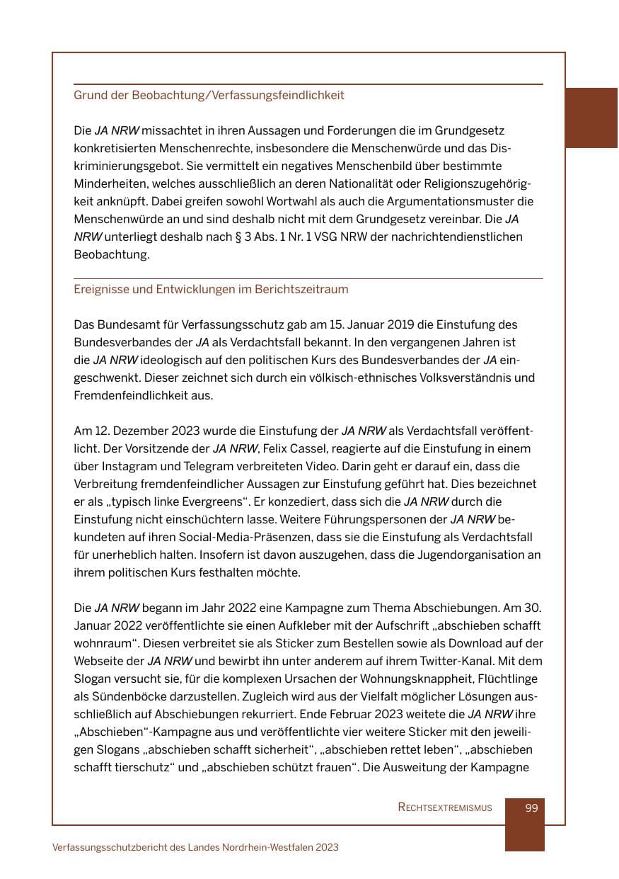 Seite 99 des Verfassungsschutzbericht 2023 Nordrhein-Westfalen