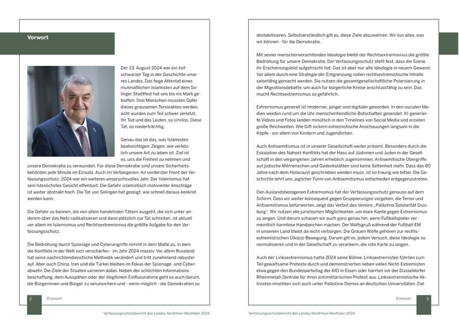 Seite 2 des Verfassungsschutzbericht 2024 Nordrhein-Westfalen
