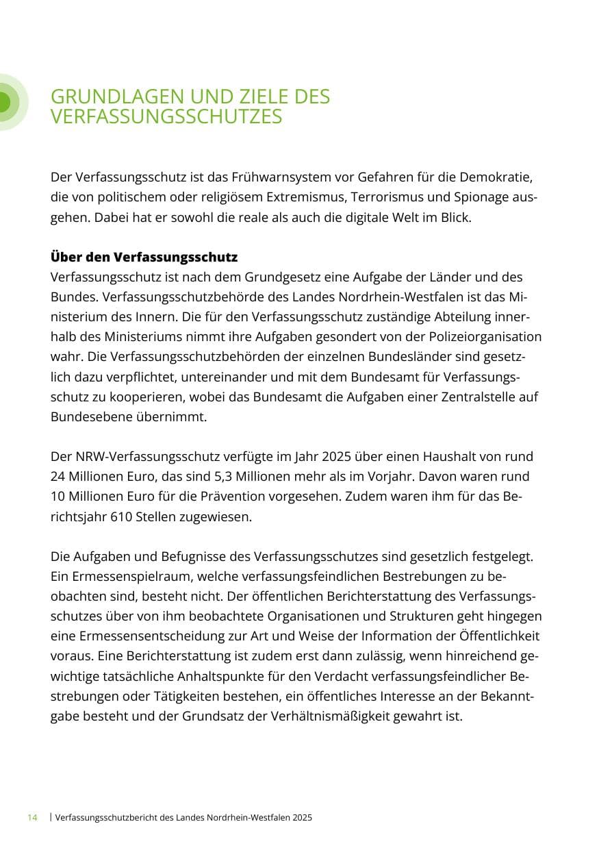 Seite 14 des Verfassungsschutzbericht 2025 Nordrhein-Westfalen