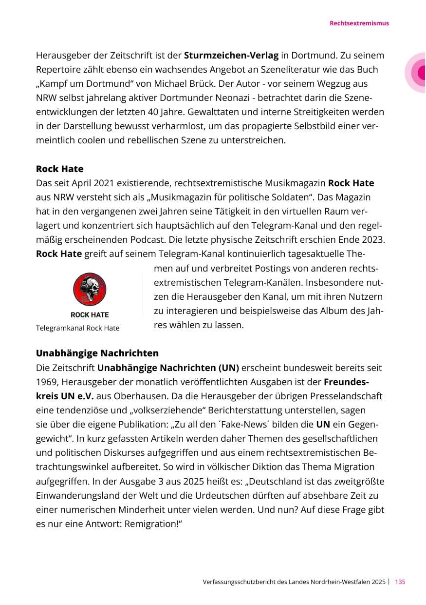 Seite 135 des Verfassungsschutzbericht 2025 Nordrhein-Westfalen