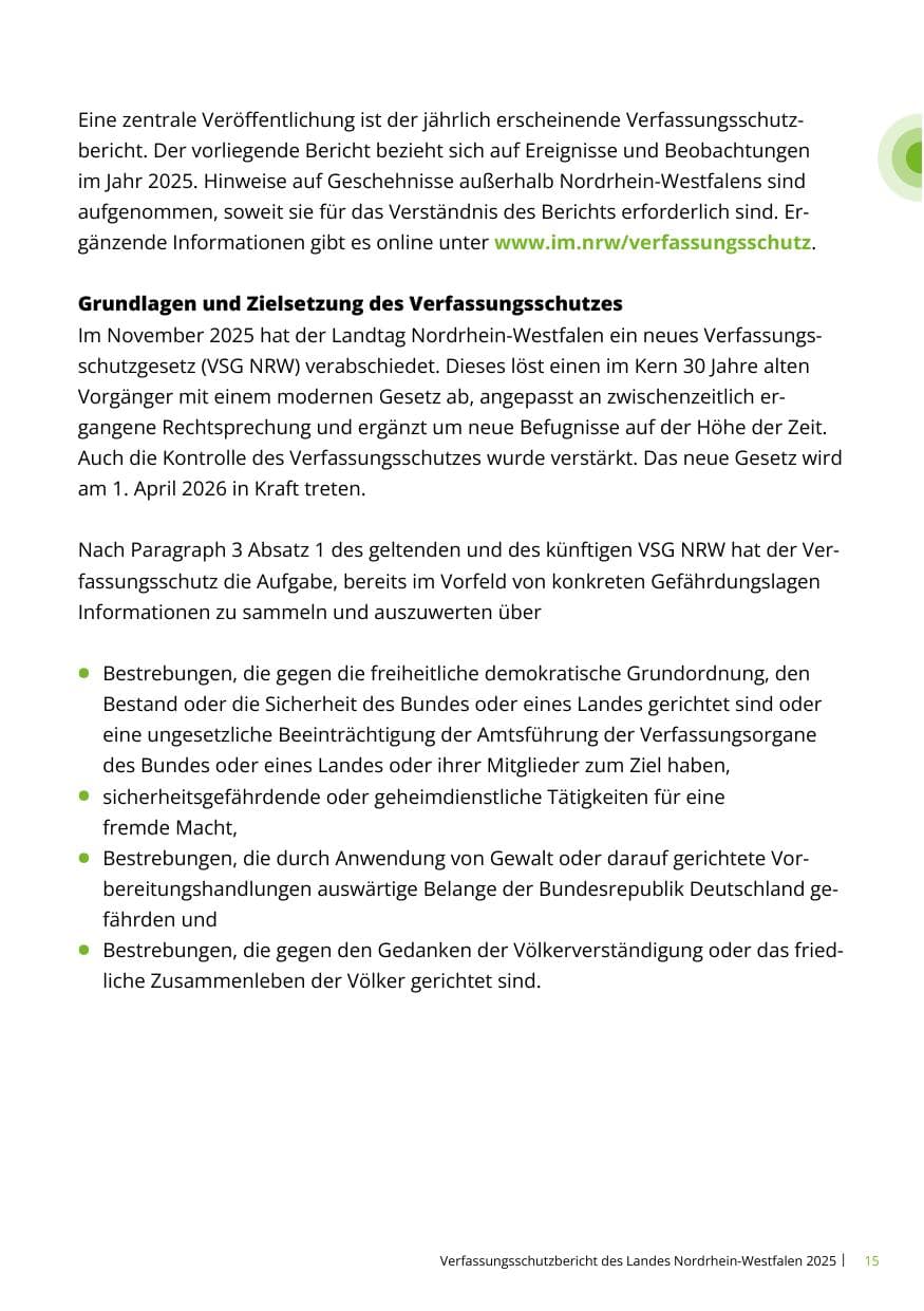 Seite 15 des Verfassungsschutzbericht 2025 Nordrhein-Westfalen