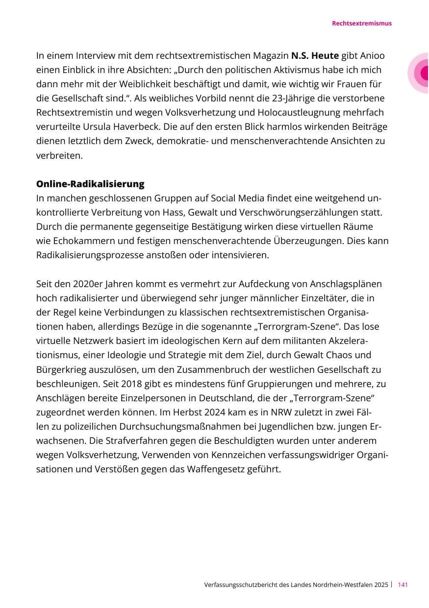 Seite 141 des Verfassungsschutzbericht 2025 Nordrhein-Westfalen