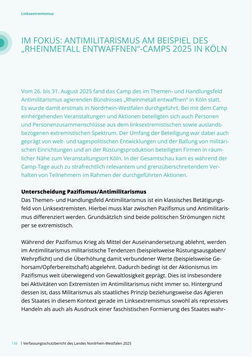 Seite 156 des Verfassungsschutzbericht 2025 Nordrhein-Westfalen