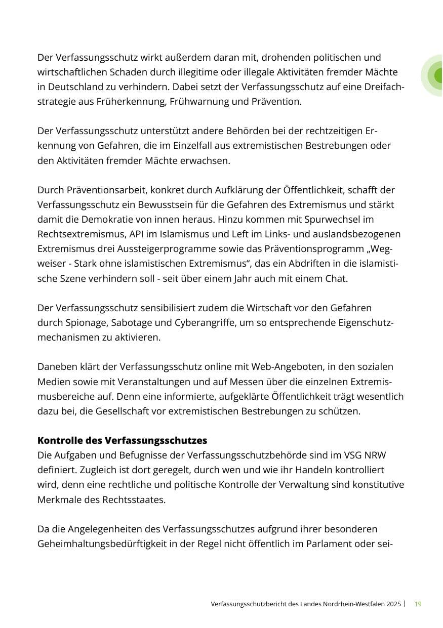 Seite 19 des Verfassungsschutzbericht 2025 Nordrhein-Westfalen
