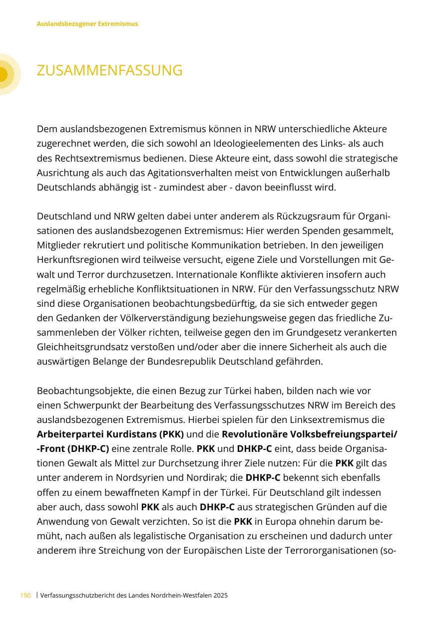 Seite 190 des Verfassungsschutzbericht 2025 Nordrhein-Westfalen
