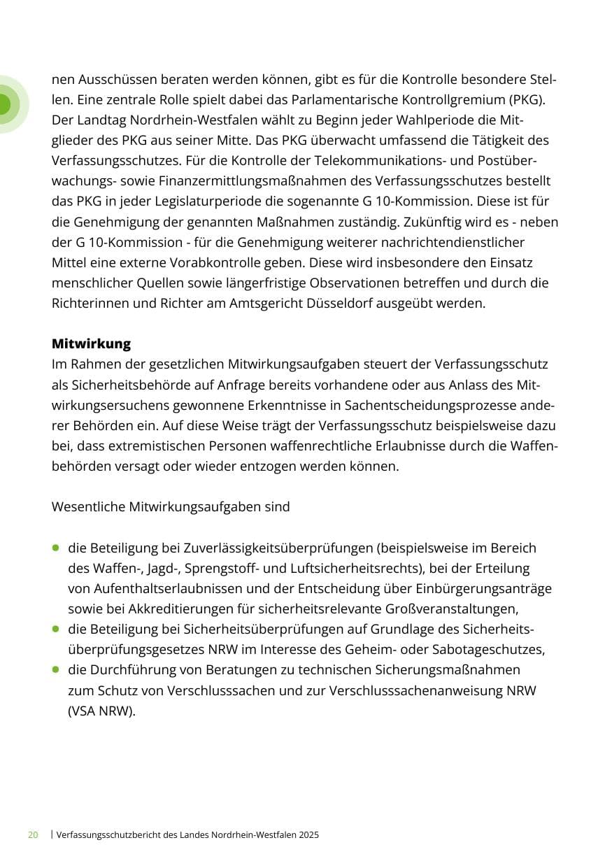 Seite 20 des Verfassungsschutzbericht 2025 Nordrhein-Westfalen