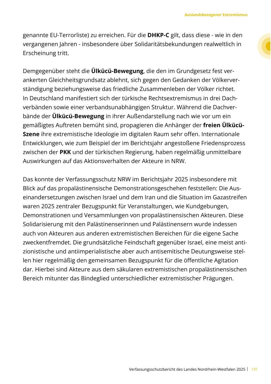 Seite 191 des Verfassungsschutzbericht 2025 Nordrhein-Westfalen