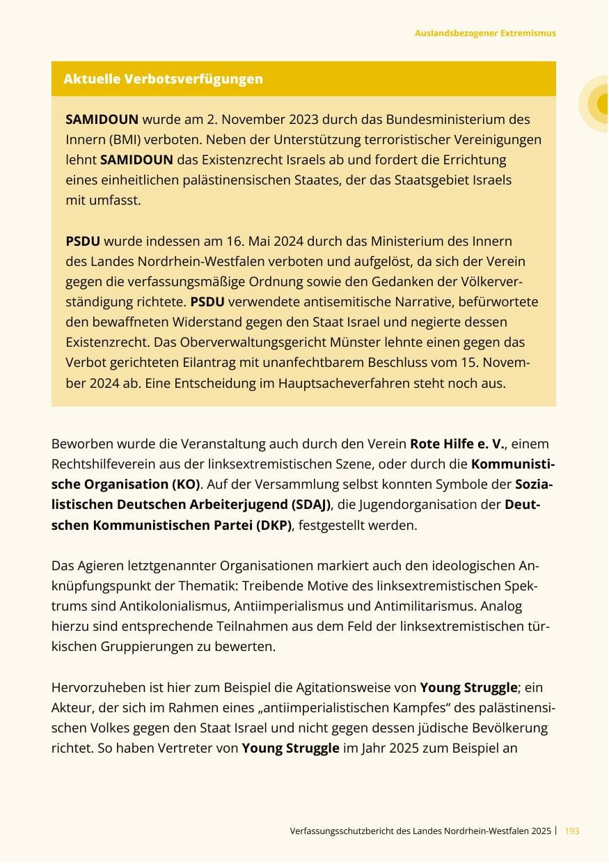 Seite 193 des Verfassungsschutzbericht 2025 Nordrhein-Westfalen