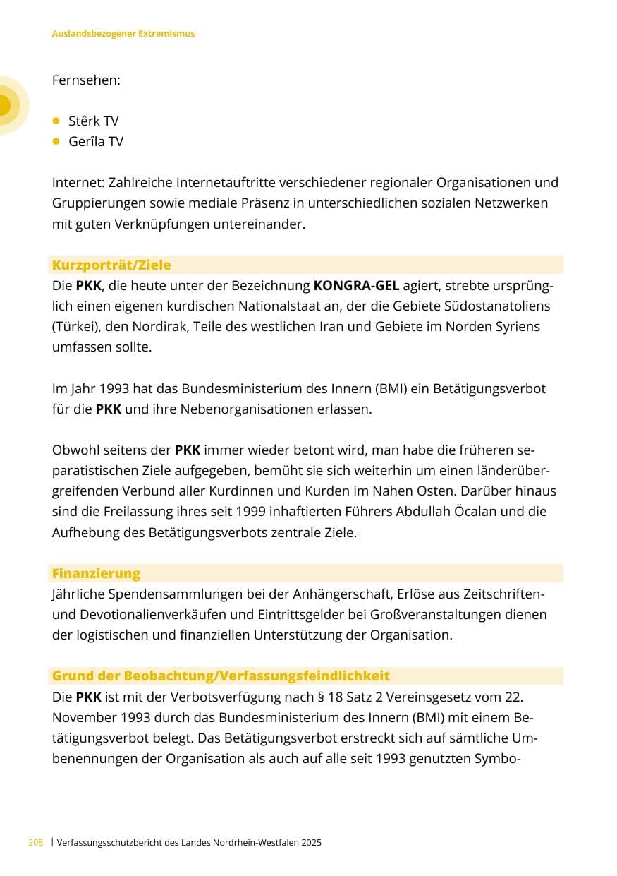 Seite 208 des Verfassungsschutzbericht 2025 Nordrhein-Westfalen