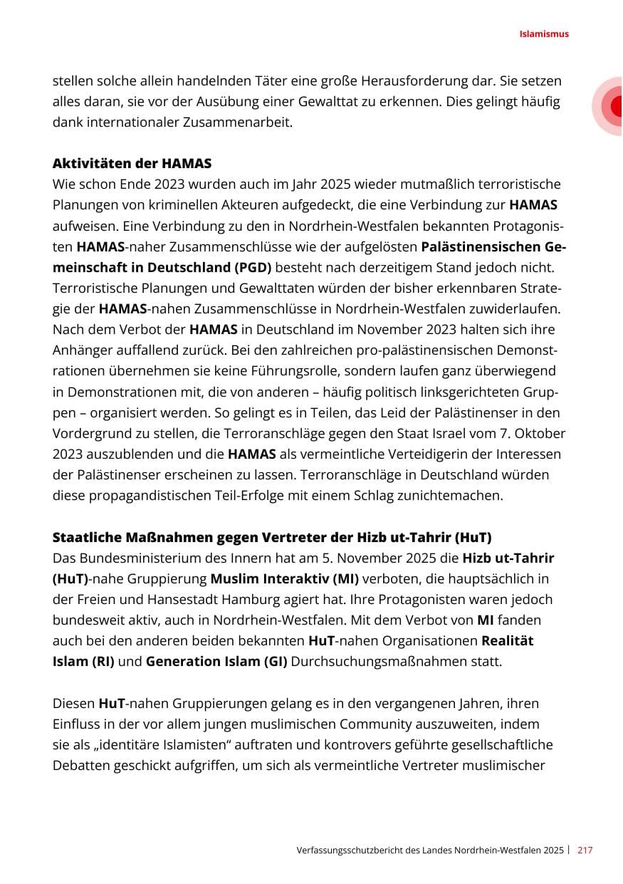 Seite 217 des Verfassungsschutzbericht 2025 Nordrhein-Westfalen