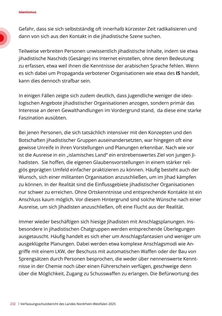 Seite 232 des Verfassungsschutzbericht 2025 Nordrhein-Westfalen