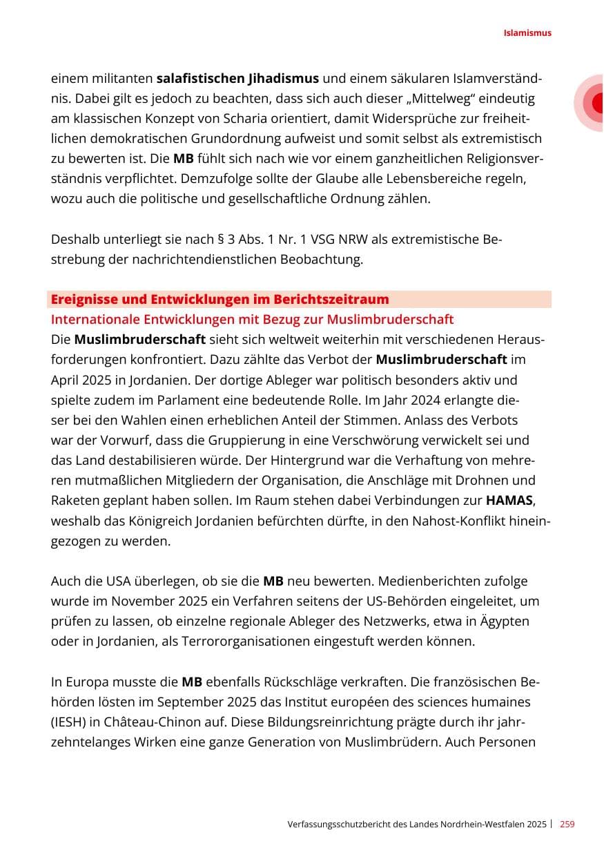 Seite 259 des Verfassungsschutzbericht 2025 Nordrhein-Westfalen