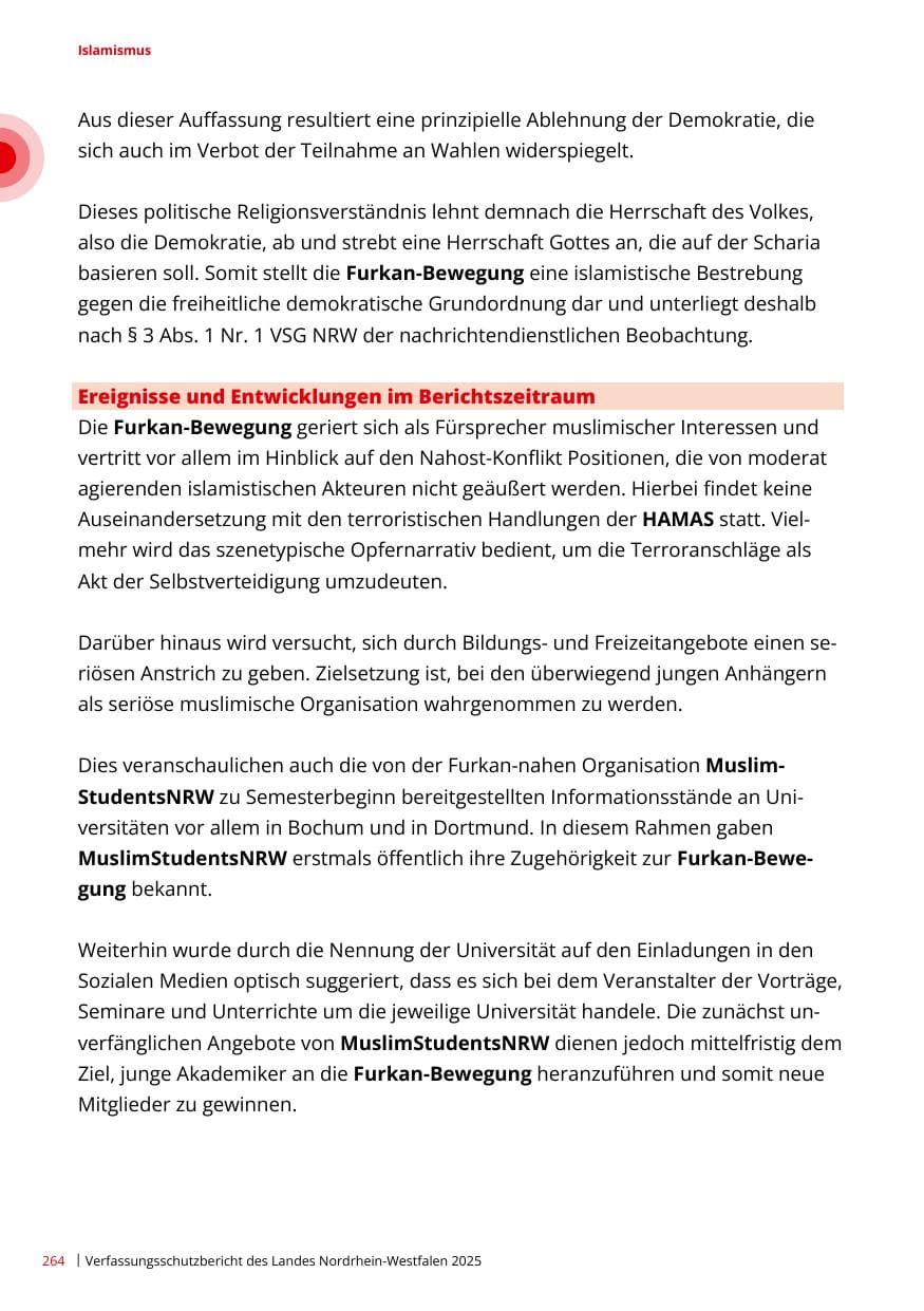 Seite 264 des Verfassungsschutzbericht 2025 Nordrhein-Westfalen