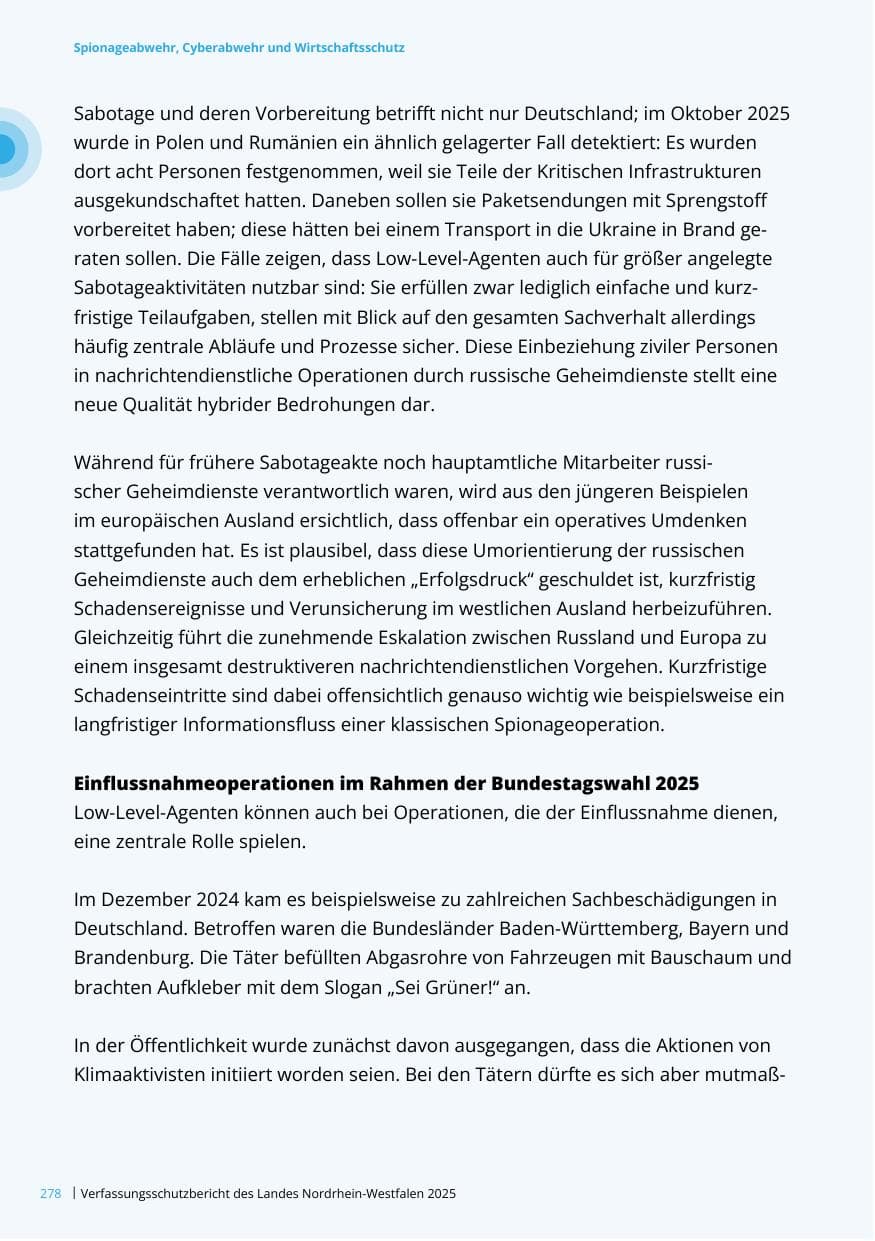 Seite 278 des Verfassungsschutzbericht 2025 Nordrhein-Westfalen
