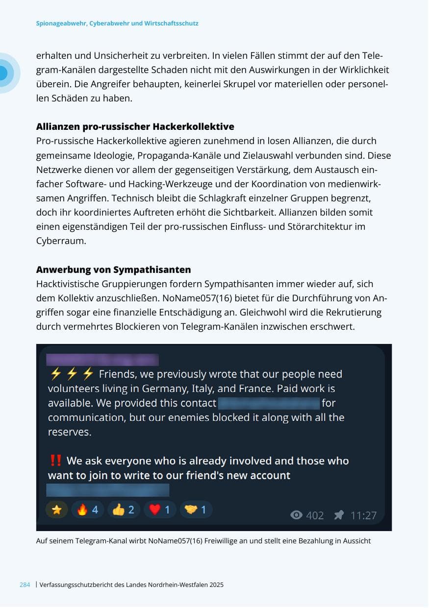 Seite 284 des Verfassungsschutzbericht 2025 Nordrhein-Westfalen