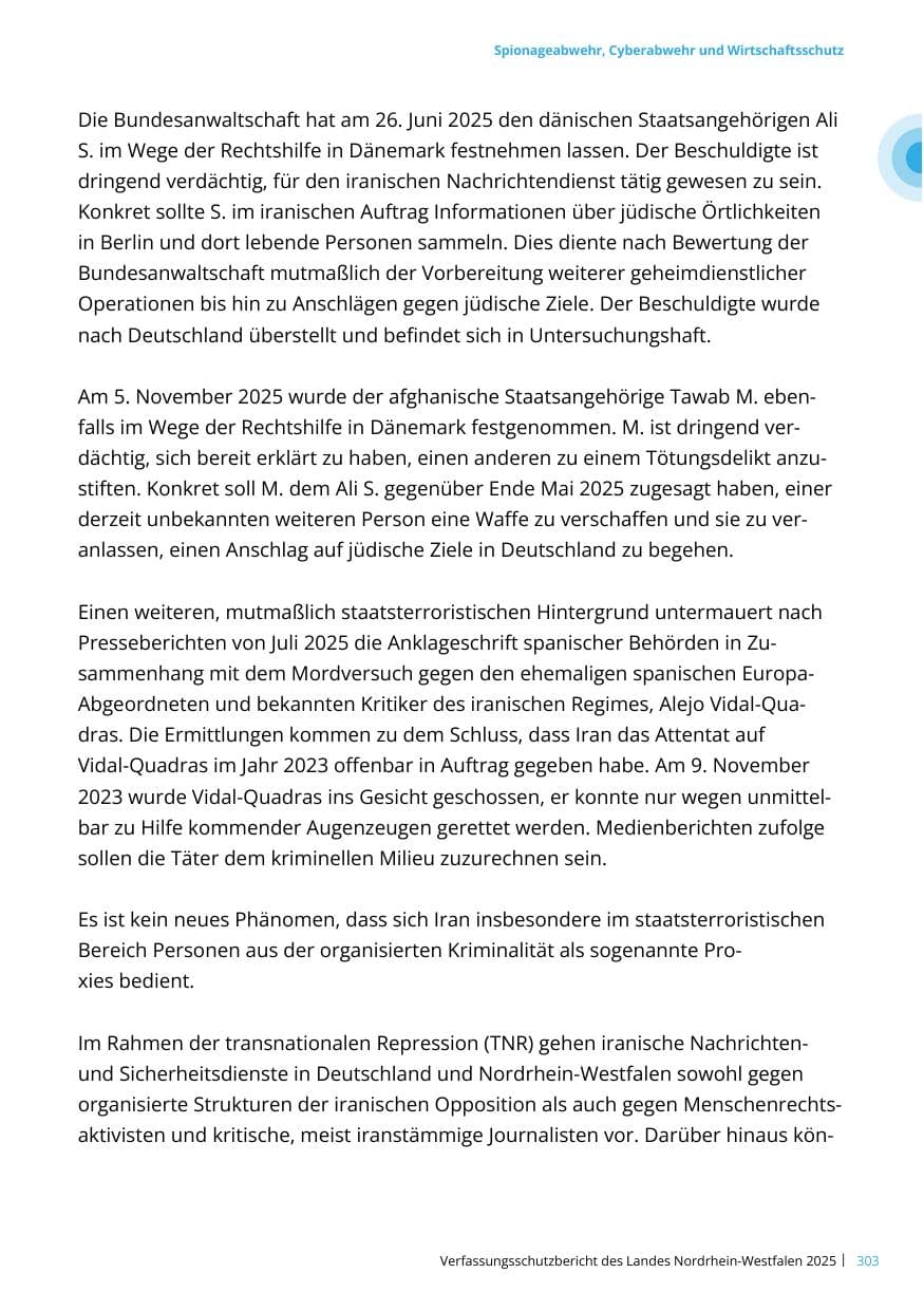 Seite 303 des Verfassungsschutzbericht 2025 Nordrhein-Westfalen