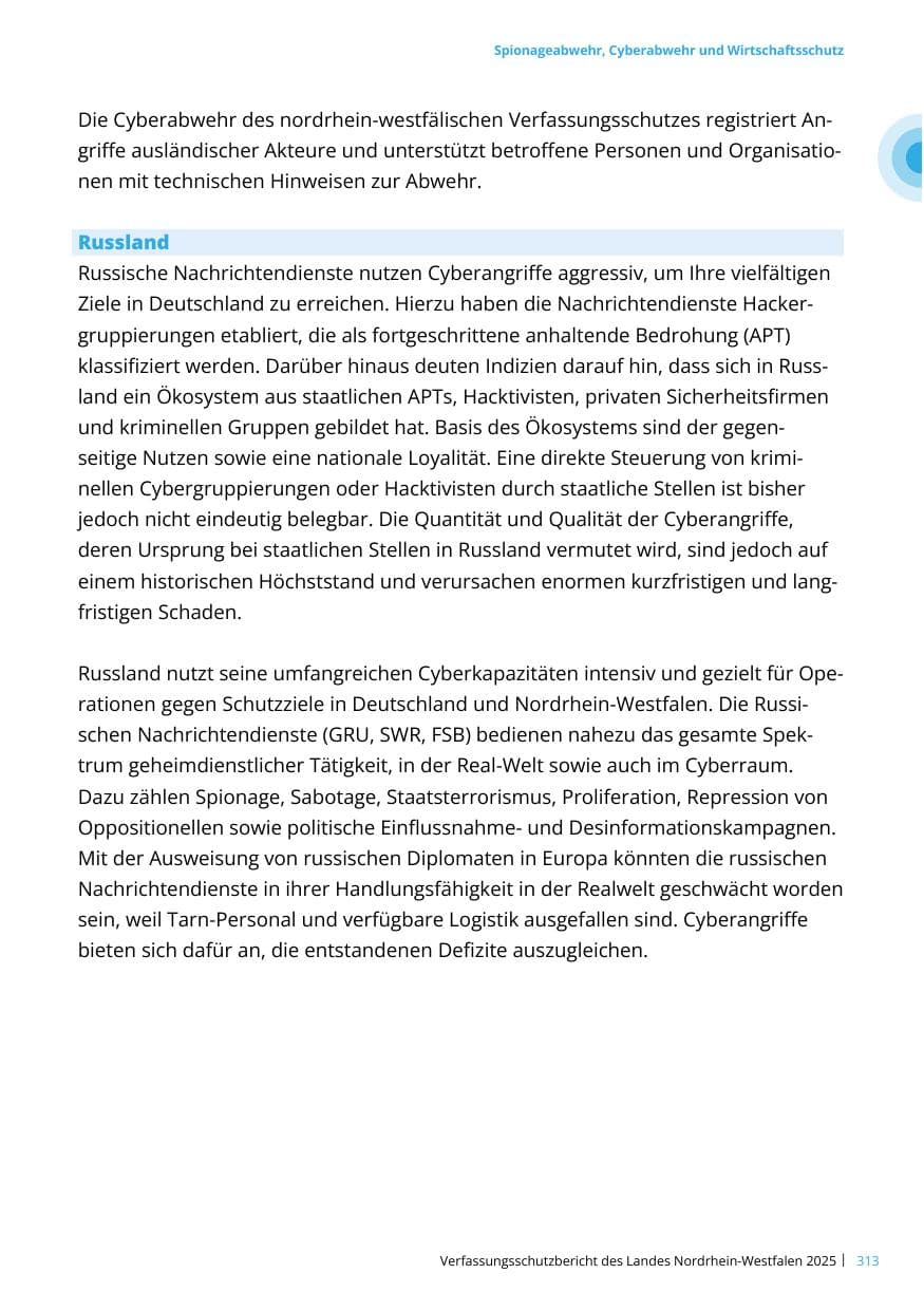 Seite 313 des Verfassungsschutzbericht 2025 Nordrhein-Westfalen