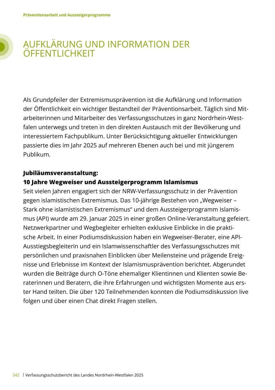 Seite 342 des Verfassungsschutzbericht 2025 Nordrhein-Westfalen
