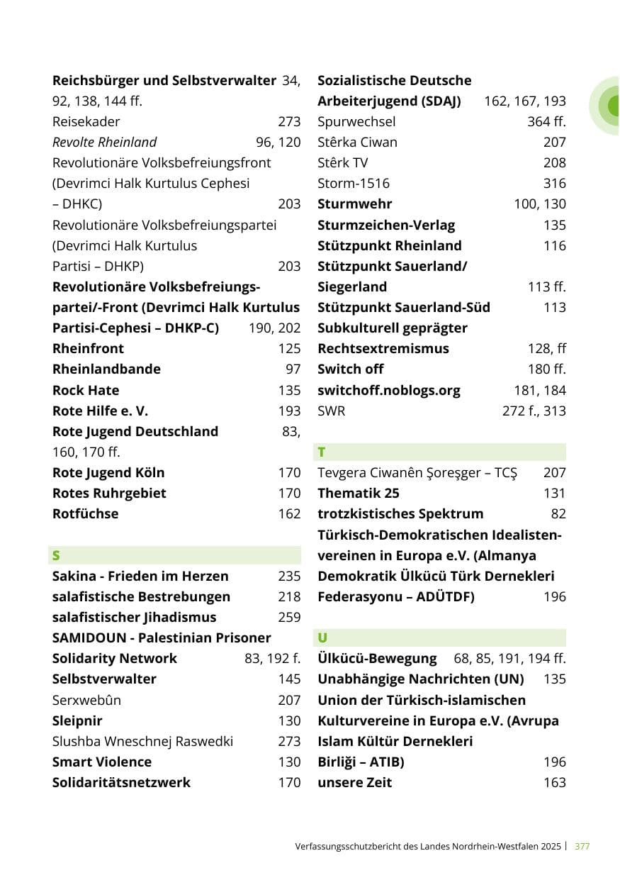 Seite 377 des Verfassungsschutzbericht 2025 Nordrhein-Westfalen
