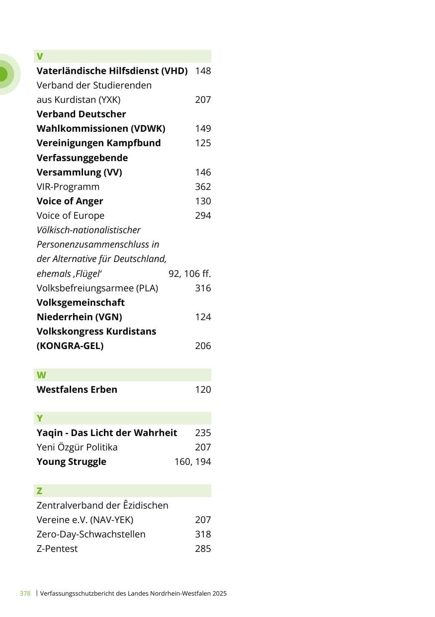 Seite 378 des Verfassungsschutzbericht 2025 Nordrhein-Westfalen