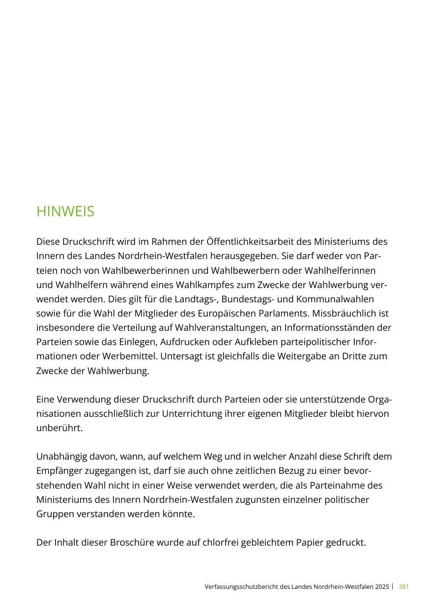 Seite 381 des Verfassungsschutzbericht 2025 Nordrhein-Westfalen