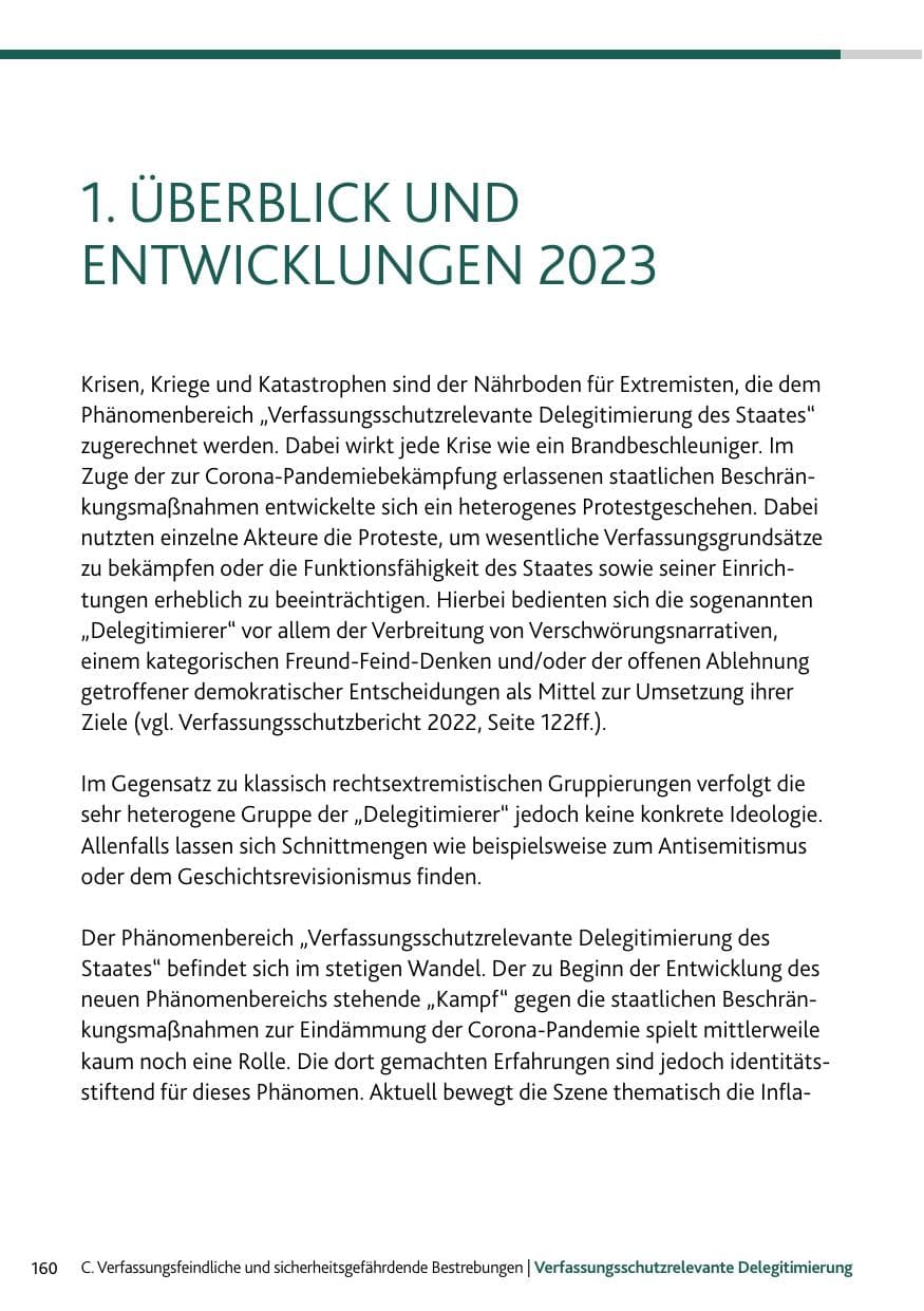Seite 160 des Verfassungsschutzbericht 2023 Bund